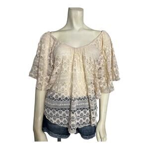 Ivory Cream Fairy Blouse Shirt Top Lace Sheer Fairycore Cottage Romantic Boho